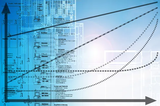 Lagergrundrissentwurf mit Diagramm zur Kapazitäts- und Kostenentwicklung