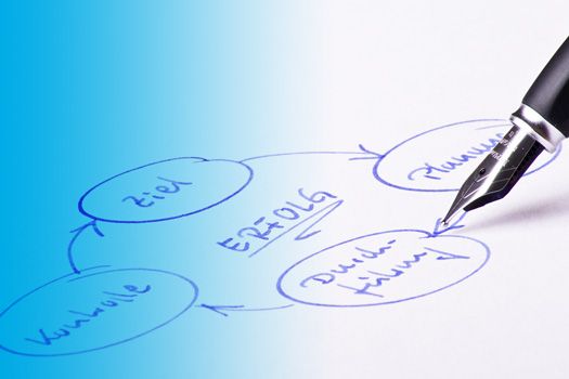 Skizze eines Projektablaufs mit den Schritten Ziel, Planung, Durchführung, Kontrolle und Erfolg